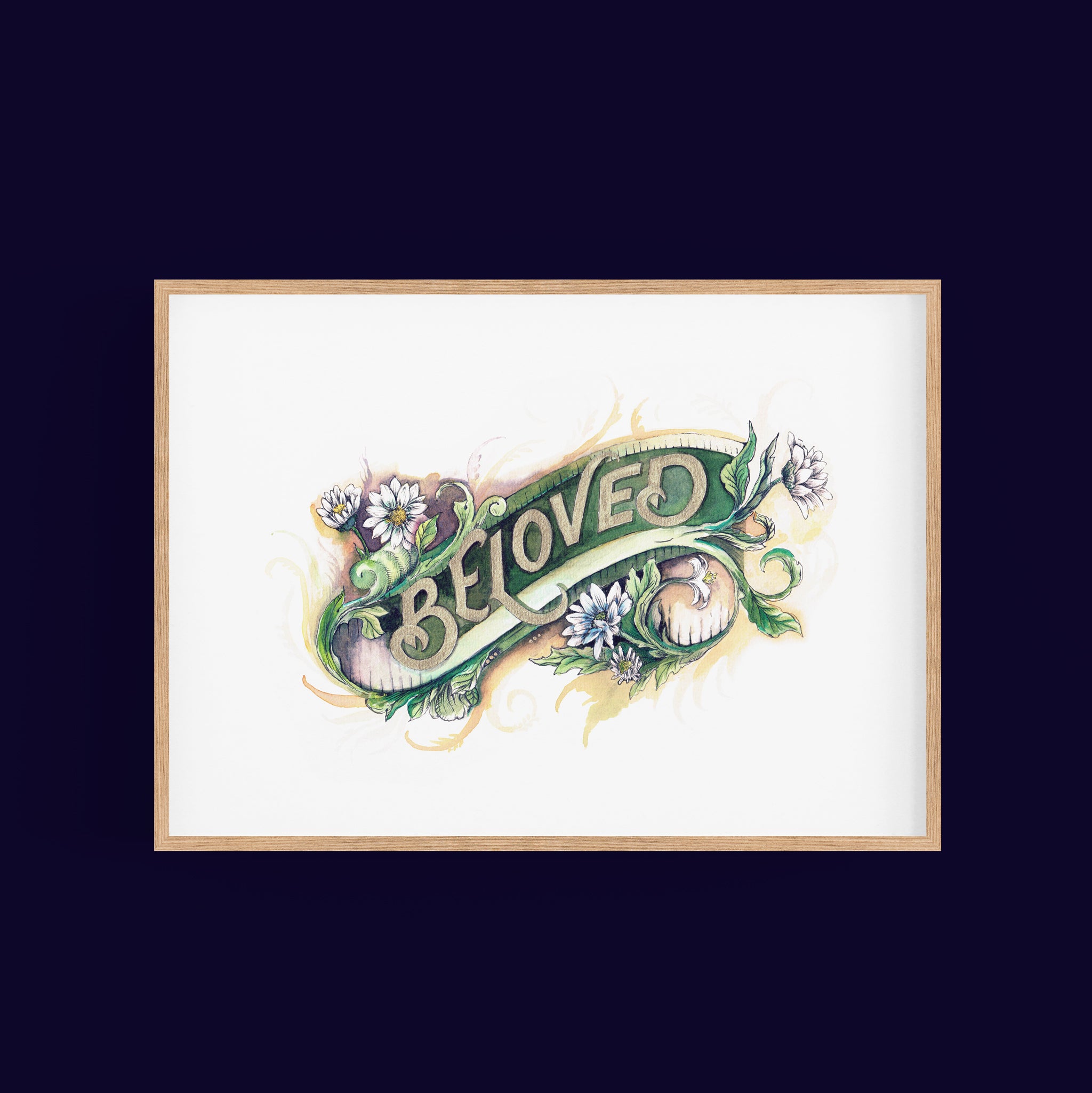 "Beloved" Colour Giclee Print with hand applied gold accent - A4 handlettering