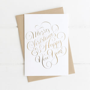 Merry Christmas & Happy New Year Gold Lettered Card
