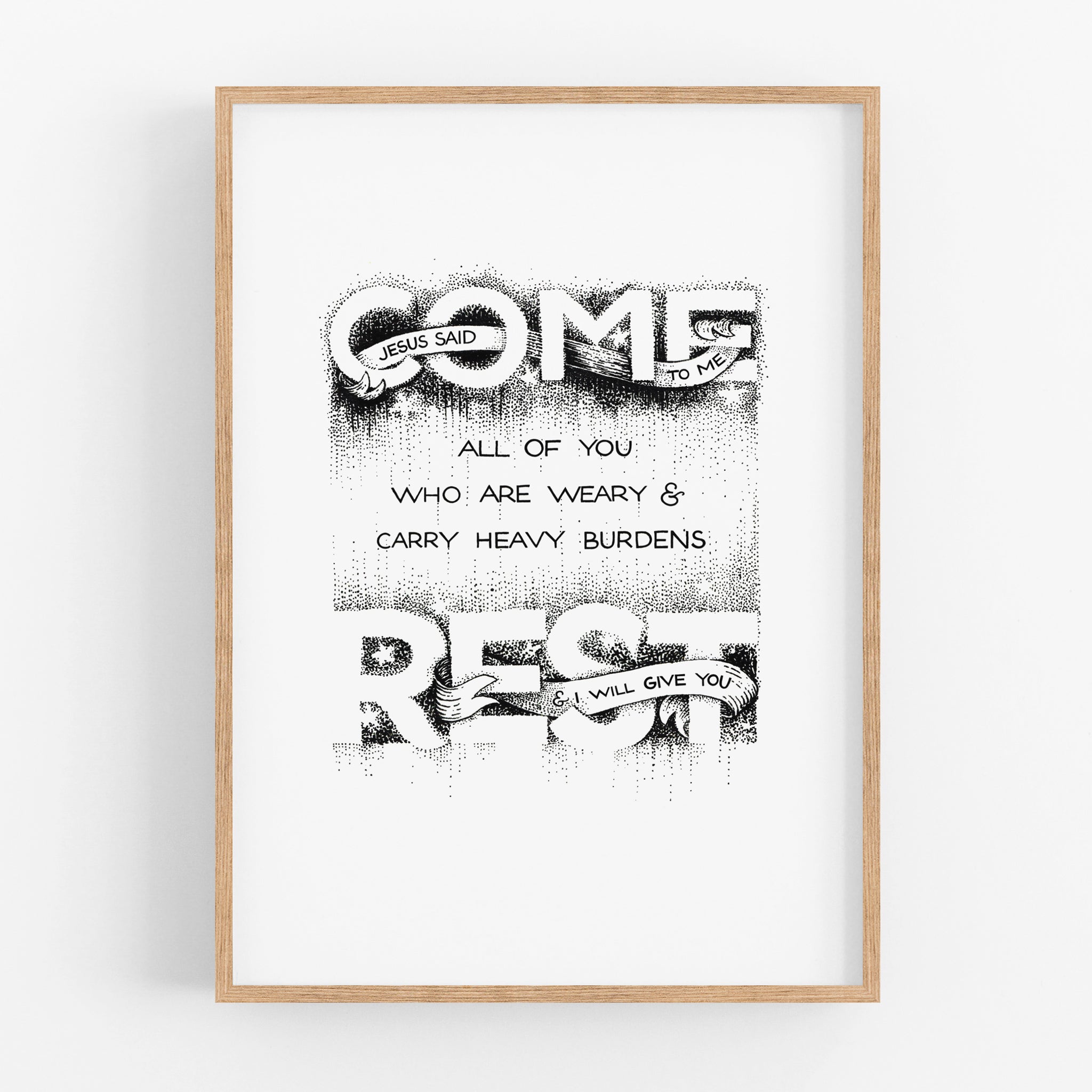 Come and Rest - Matthew 11:28 art print A4 handlettering