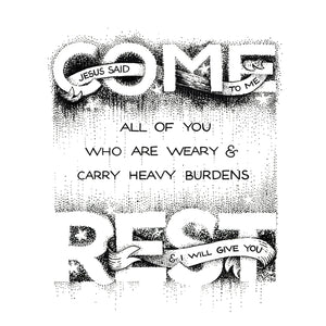 Come and Rest - Matthew 11:28 art print A4 handlettering