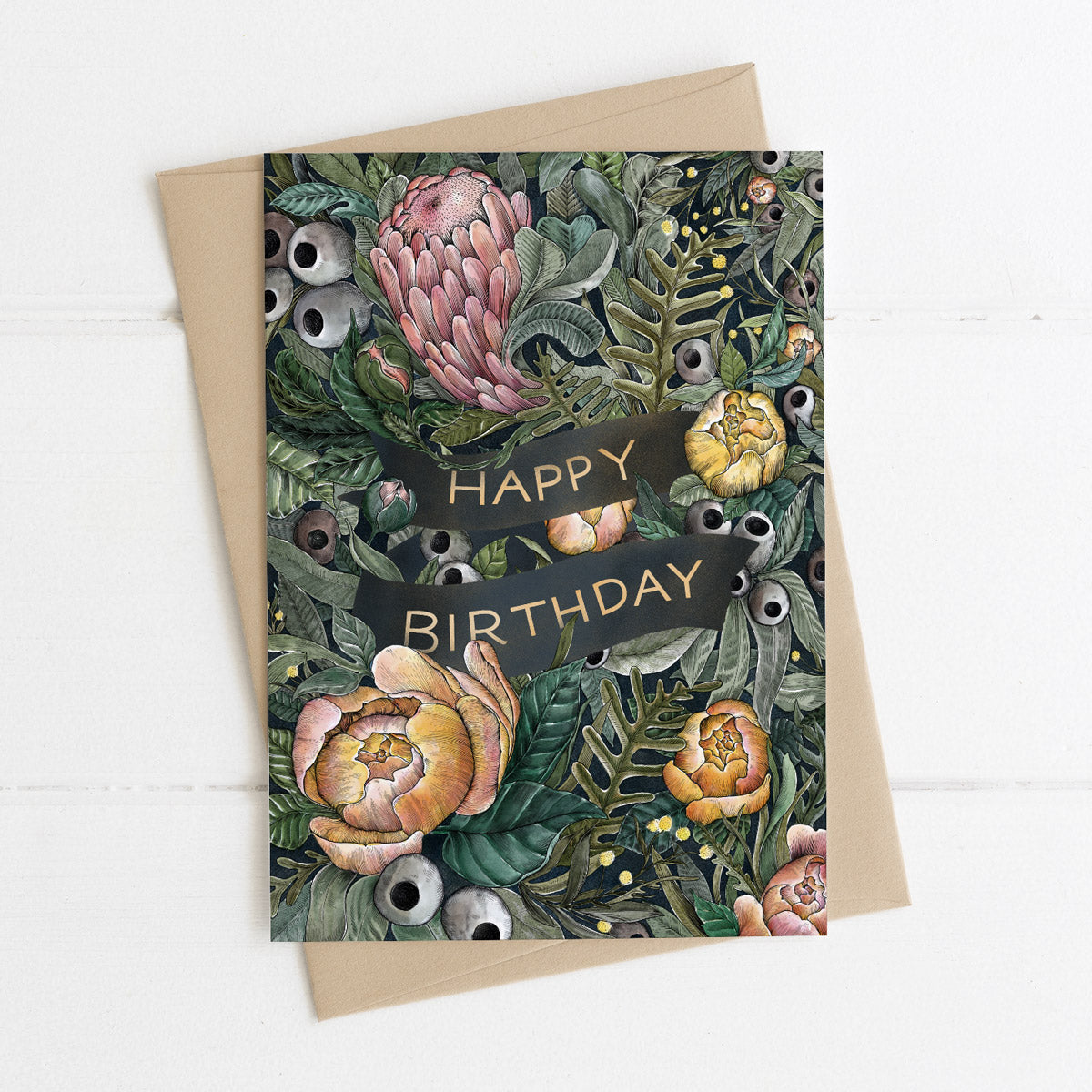 Happy Birthday Card - Protea & Roses Floral
