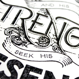 Seek the Lord and His Strength - Psalm 105:4 art print - A4 handlettering