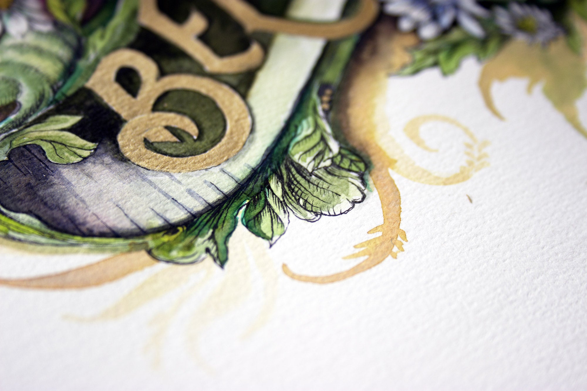 "Beloved" Colour Giclee Print with hand applied gold accent - A4 handlettering
